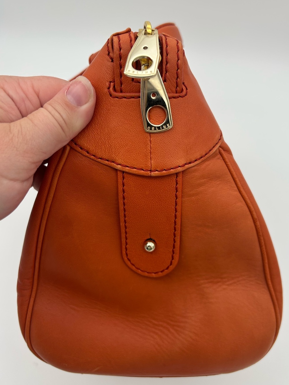 Celine - Orange Leather Studded Satchel / Y2K Purse / Bag - Picture 8 of 16